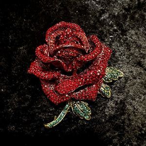 Rose Red Rhinestone Brooch